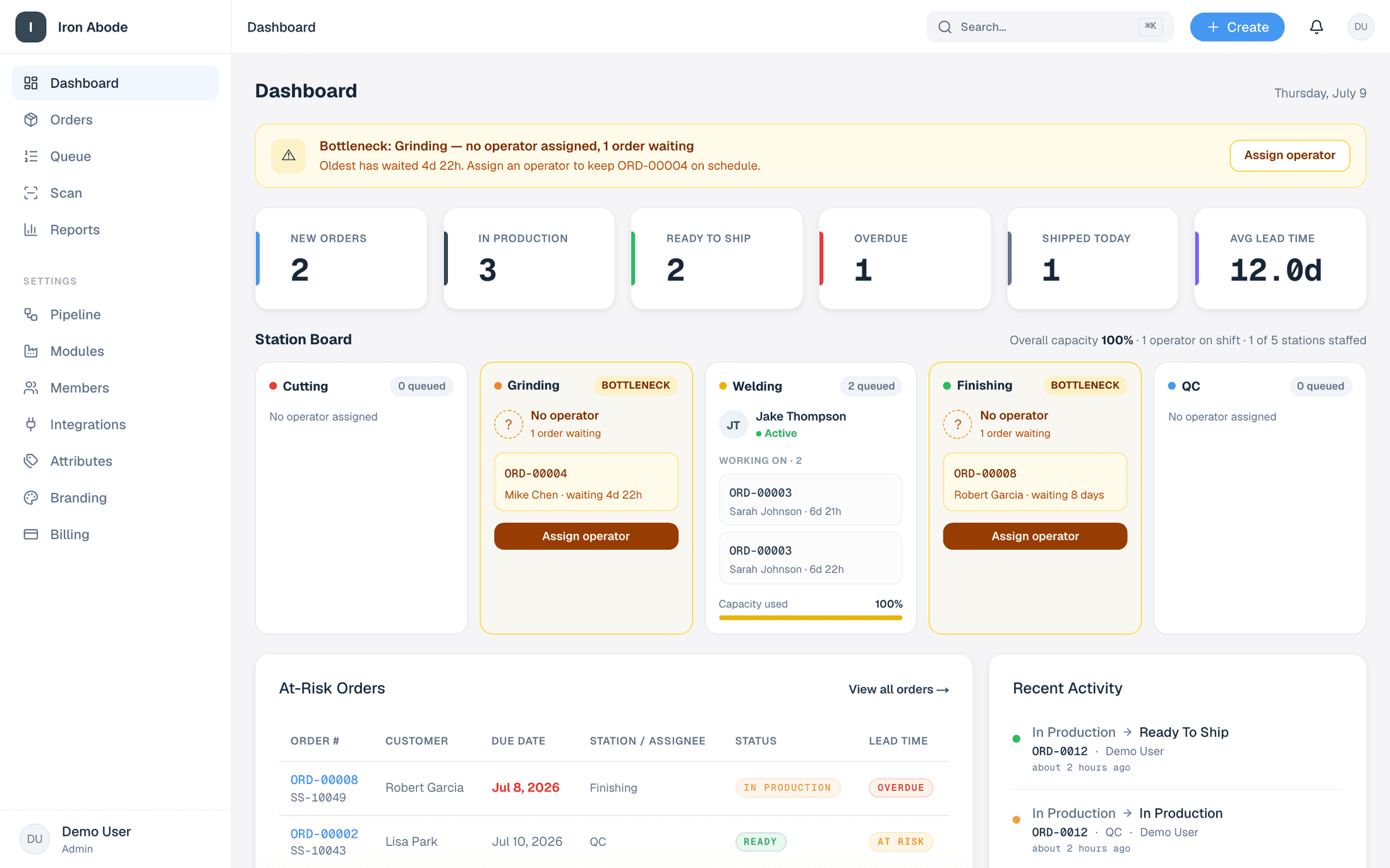 VulcanStation dashboard